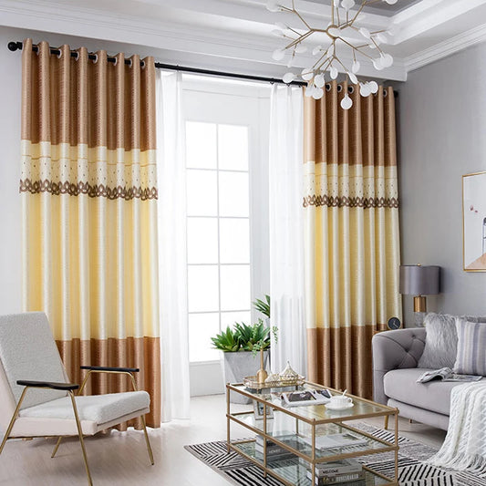 Dreamwood-Jacquard Polyester Curtain, Embroidered Double Craft Curtains, Striped Blackout, Bedroom, Living Room, New Luxury