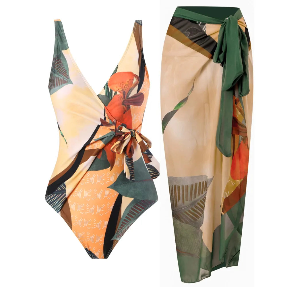 2-Piece Women Brazilian Floral Printed Ruffle Bikinis Strappy Bandage Swimwear