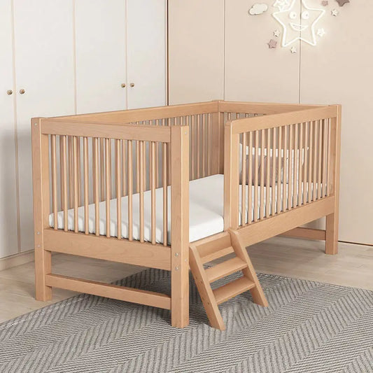 Toddler Bed with Mattress Solid Pine Wood Kids Furniture with Safety Guardrails for Bedroom & Nursery