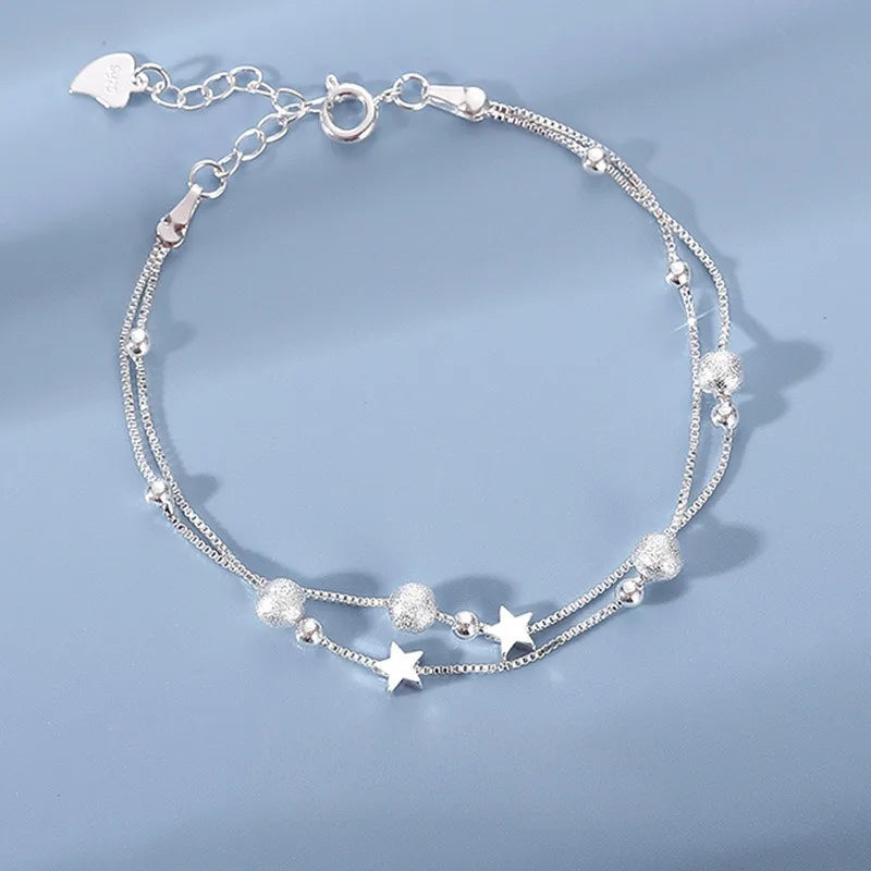 Luxury 925 Sterling Silver Adjustable Star Beaded Bracelets For Women
