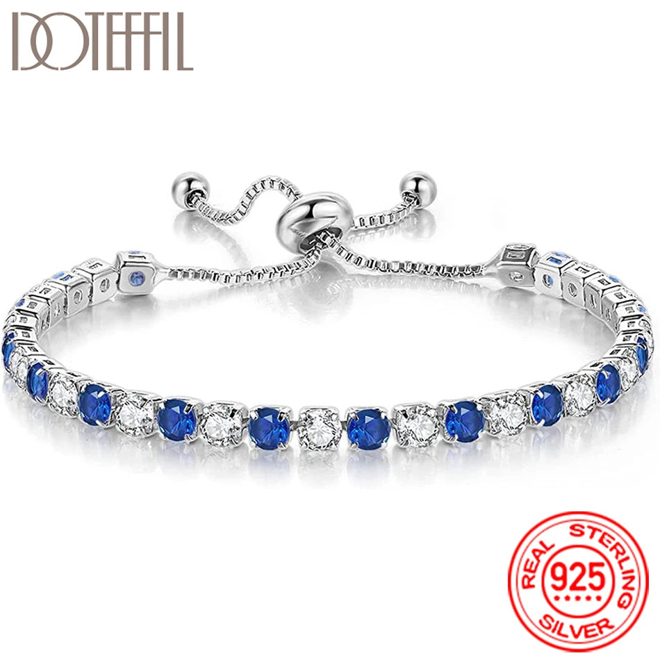Women 925 Sterling Silver Tennis Bracelet Crystal Luxury Zirconia Wedding Charm Jewelry
