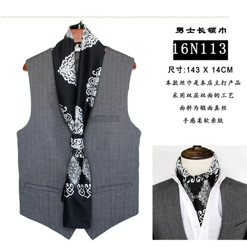 Men's silk scarves British strip printed narrow scarf suit decorative