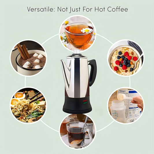 Electric Coffee Maker Pot, Stainless Steel Percolator, 110V, 220V Plug, 1.8L Large Capacity, Gift for Coffee Lovers, 12Cups