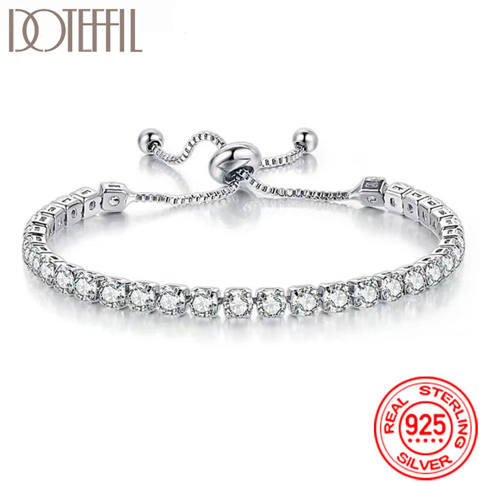 Women 925 Sterling Silver Tennis Bracelet Crystal Luxury Zirconia Wedding Charm Jewelry