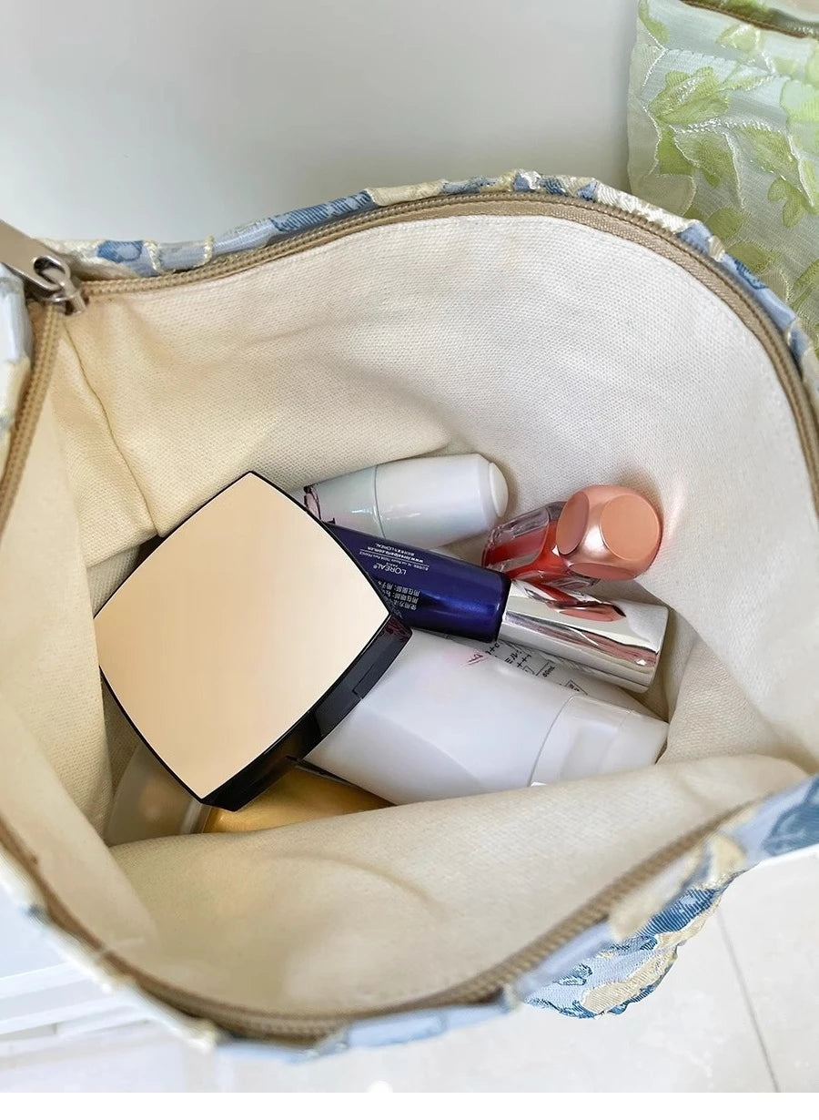 Fashion Floral Print Zipper Cosmetic Bag Travel Essentials Organizer Makeup Toiletry Pouch Portable Women's Makeup Bag