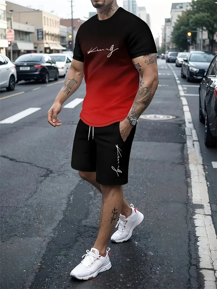 Men's Summer Outfit  Short Sleeve T Shirt & Short Set 2 Piece Sportwear 3D Printed