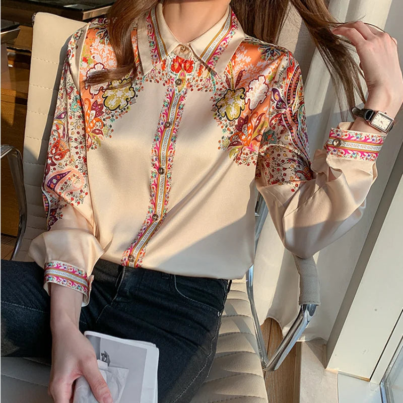 Floral Print Long Sleeve Shirts for Women