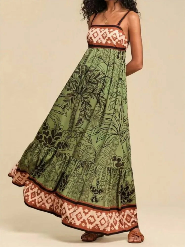 Women's Elegant Print Summer Dress Spaghetti Strap Vacation Party Dress