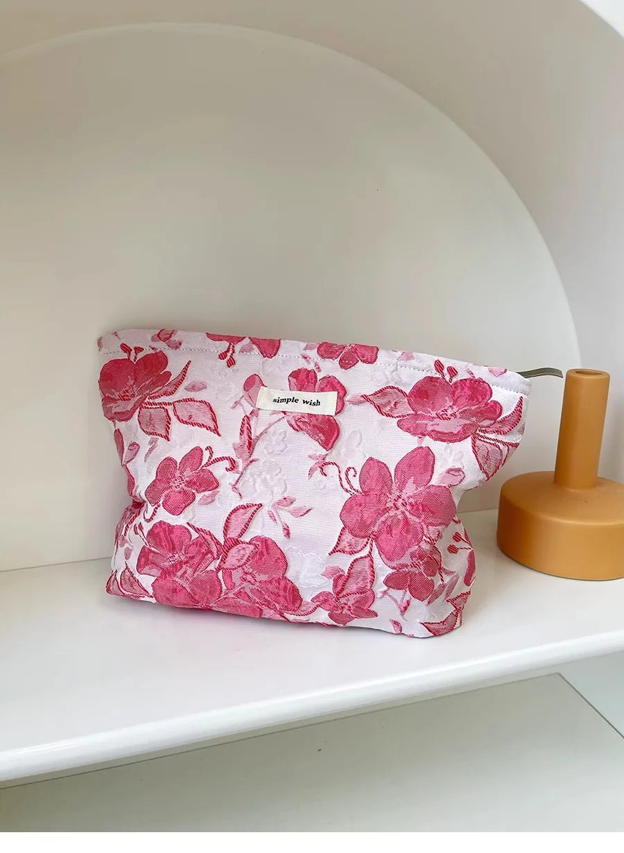 Fashion Floral Print Zipper Cosmetic Bag Travel Essentials Organizer Makeup Toiletry Pouch Portable Women's Makeup Bag