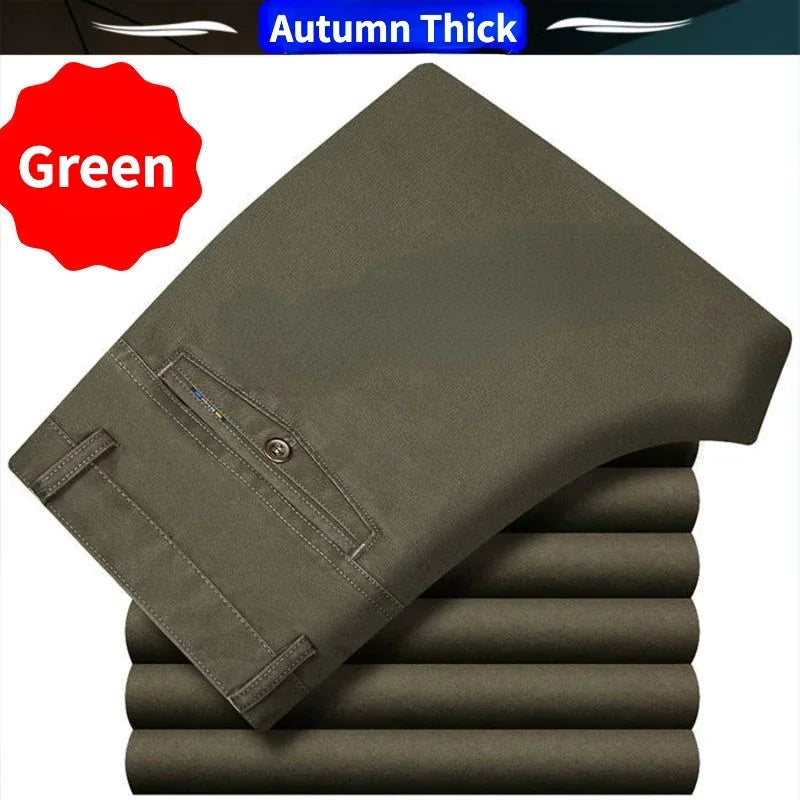 100% Cotton Summer Thin Suit Men's Casual Pants Thick Classic Stretch Trousers