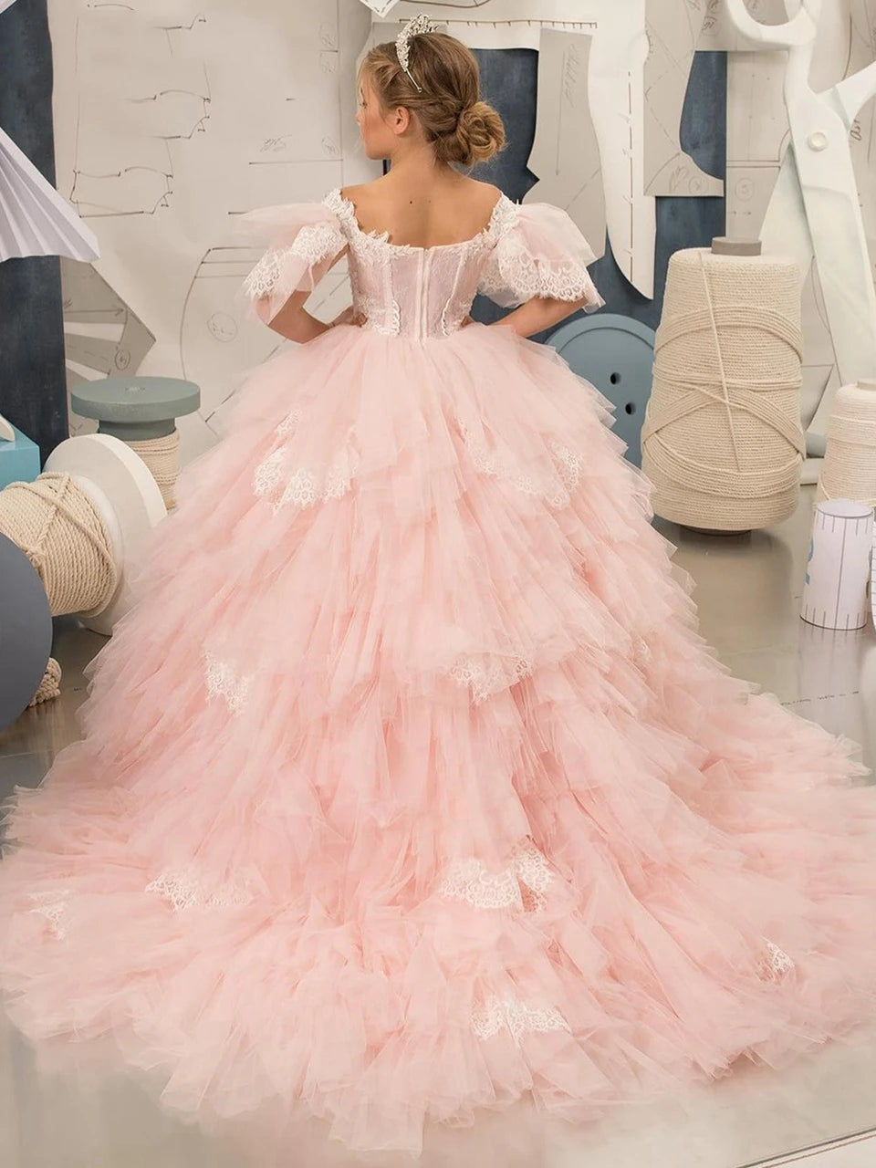 Elegant Puffy Sleeves Flower Girl Dresses for Wedding Robe A-Line First Communion Pageant Party Gowns