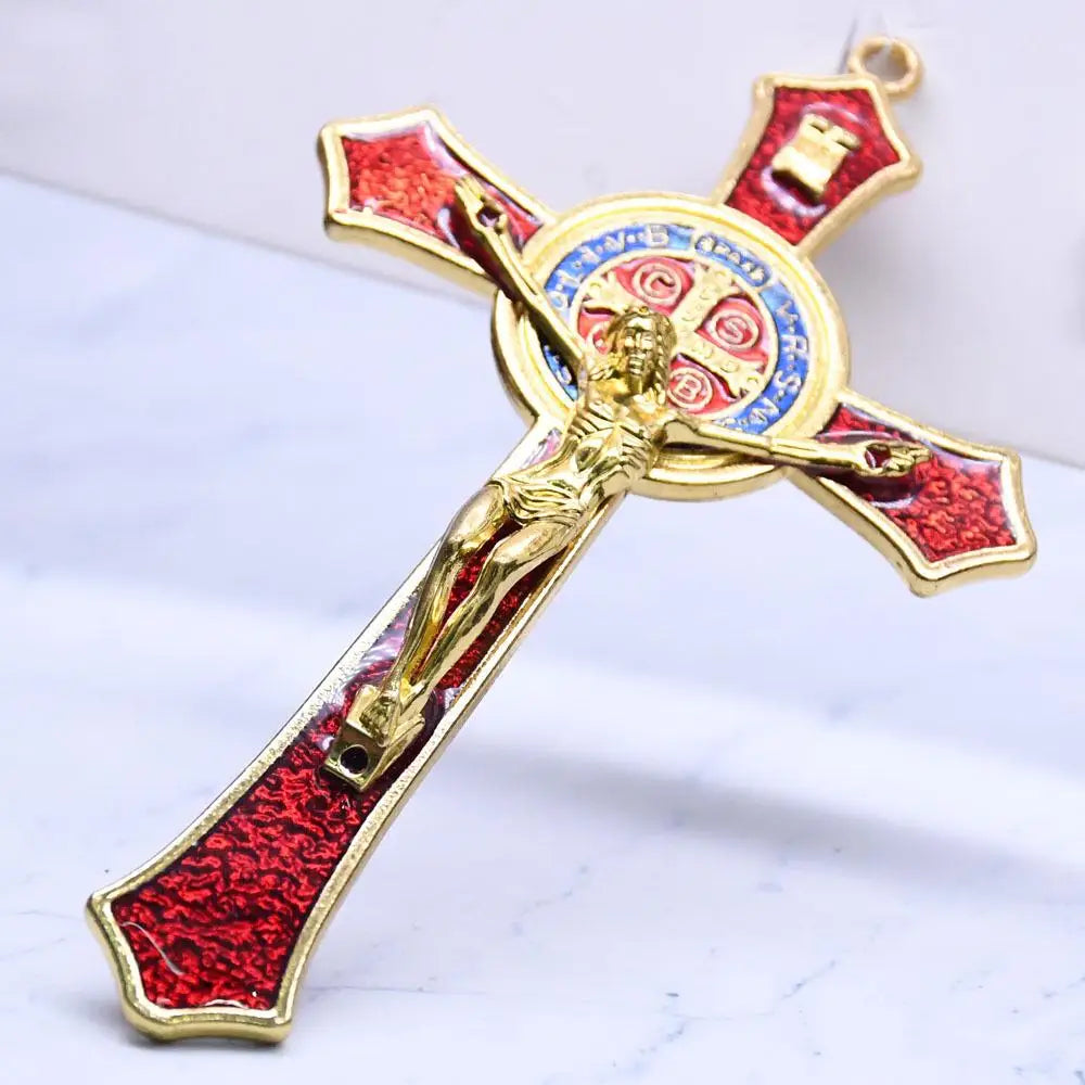12*7cm Golden Saint Benedict Cross Jesus Christ Pendant Religion Praying & Decoration