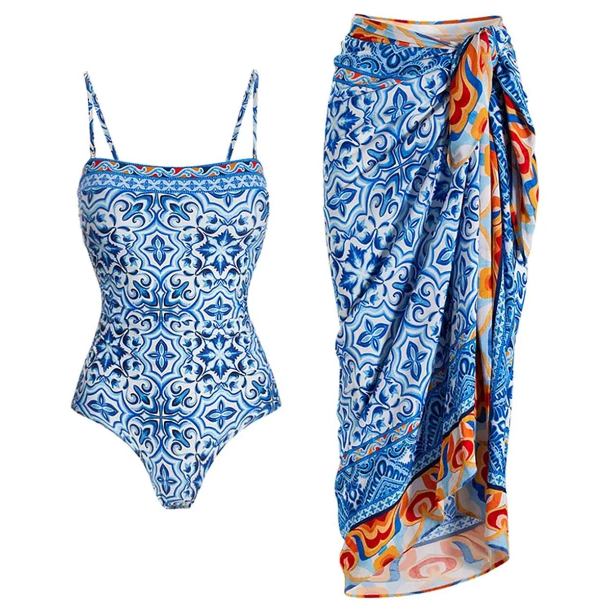 2-Piece Shoulder Ruffle Swimsuit With Cover Up Sexy Beachwear