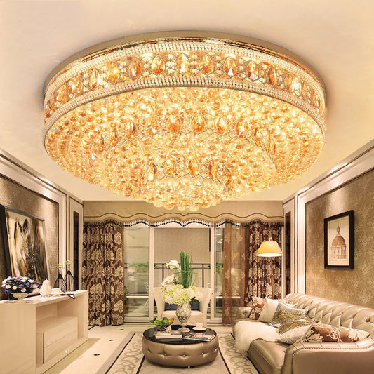 European Large Round Luxury Crystal Ceiling Chandelier