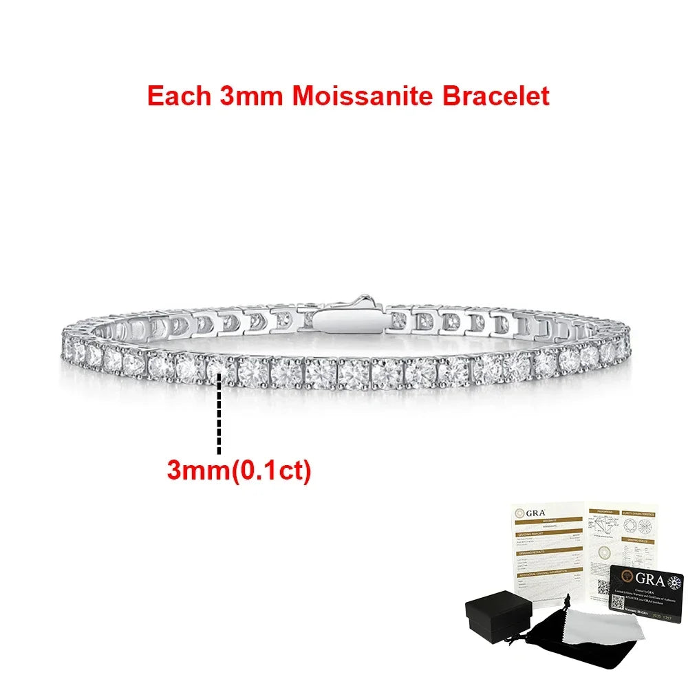 Real Moissanite Tennis Bracelets for Women Man 925 Sterling Silver Plated