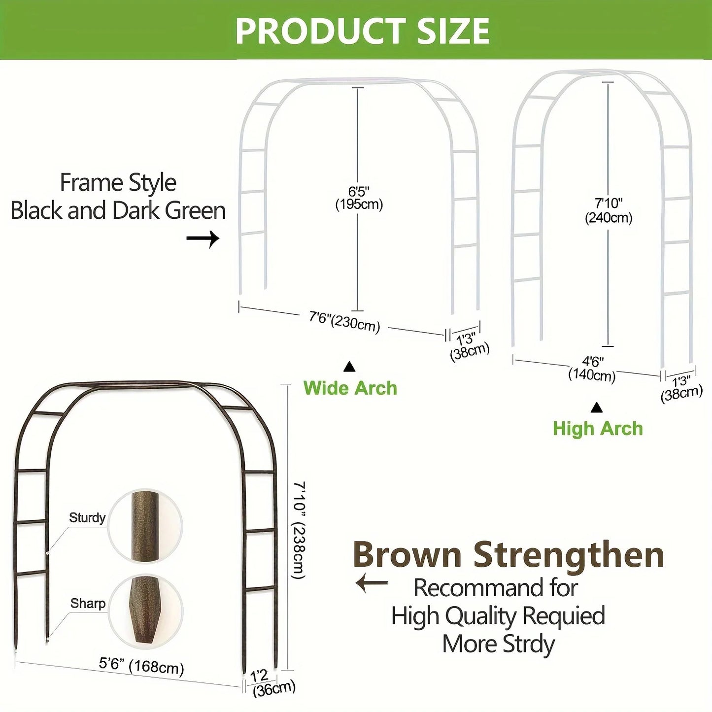 1pc Metal Garden Arch100Inch Large Heavy Duty Steel Frame Gothic Wedding Flower Stand Lawn Climbing Frame