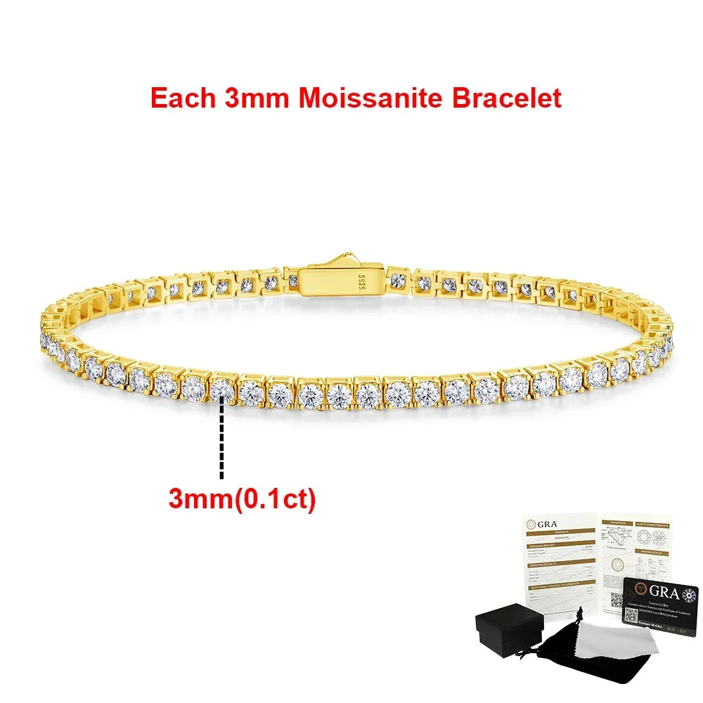 Real Moissanite Tennis Bracelets for Women Man 925 Sterling Silver Plated