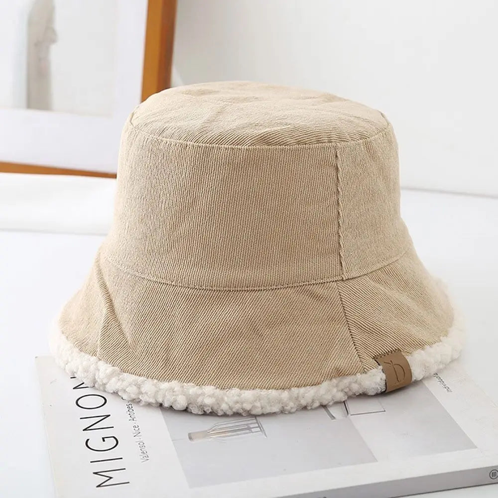 Winter Bucket Hat Thickened Soft Fisherman Cap Warm Corduroy Beanies