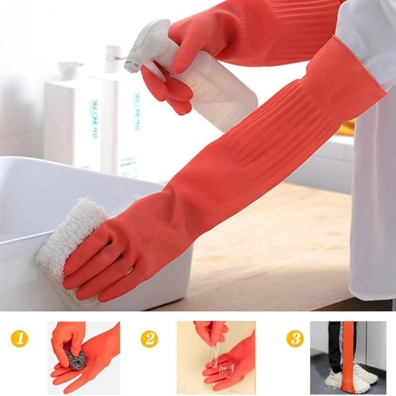 45CM Extra-Long Rubber Cleaning Gloves Non-Slip Reuseable Kitchen Washing Tools for Household Bathroom Dishwashing Latex Gloves