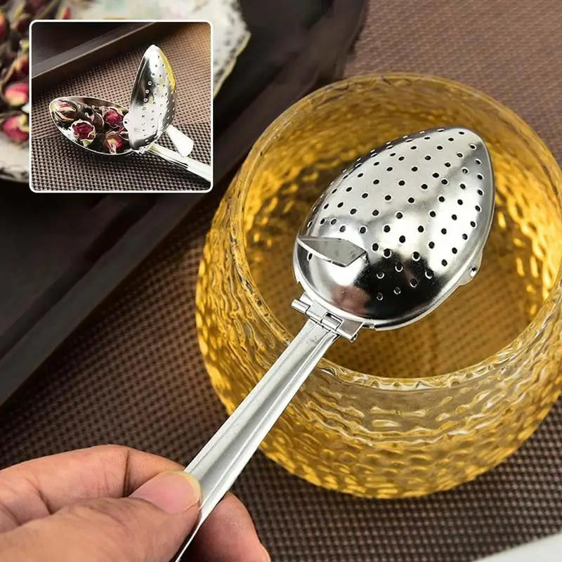 Stainless steel tea diffuser Round egg clip with Long Handle Tea Strainer Spoon Fine pore spacer for filtering tea and coffee