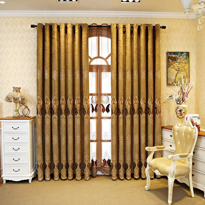 Blue Thickened Embroidery Chenille Shading Curtains for Living Room Bedroom Partition Curtain