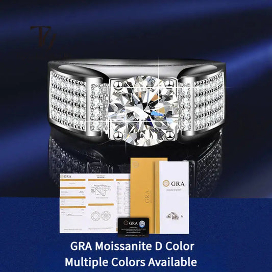 Classic Men's 1.0 Carat Real Moissanite white Ring 18K White Gold D Color Diamond Engagement Wedding Fine Jewelry