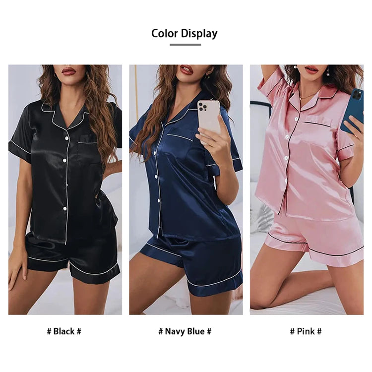 Women Silk Satin Pajamas Set Two-pieces