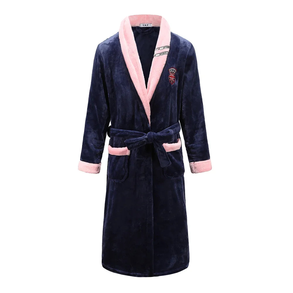 Thicken Warm Flannel Couple Robe Lounge Wear Winter Kimono Bathrobe Gown Sleepwear