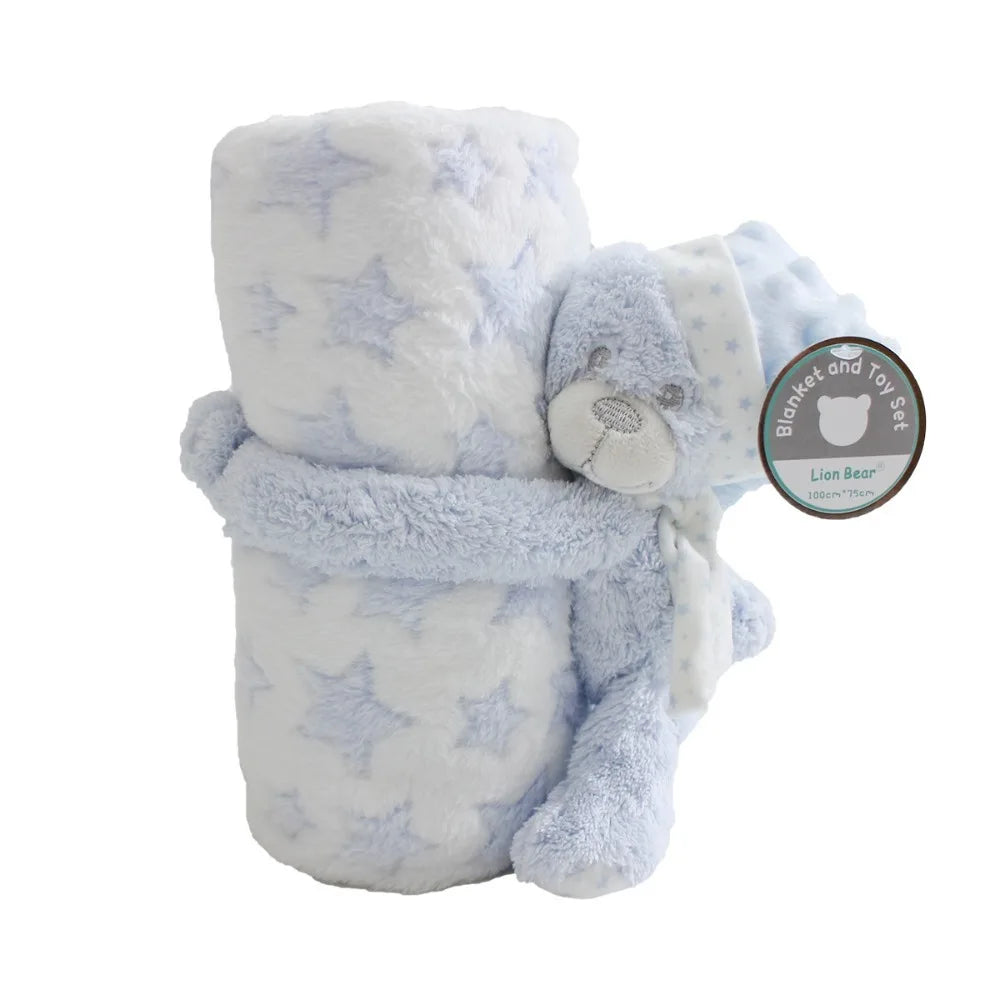 2pcs/set Stuffed Animal Plush Newborn Baby Flannel Blanket for Sleeping 75*100cm