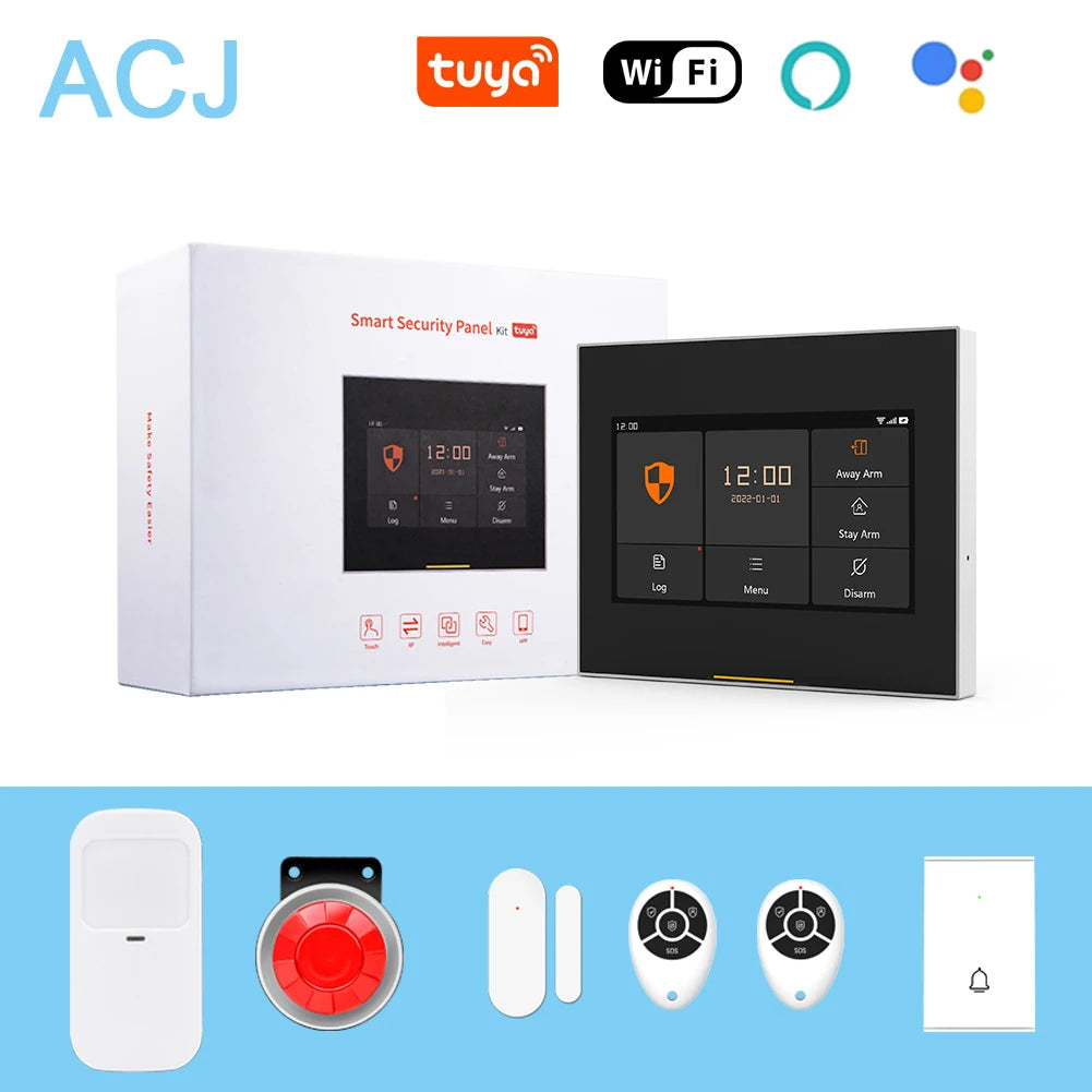 ACJ Wifi HD Smart Home Security Alarm System Kit Wireless 433MHz IR Detector Alarm Bell Door Sensor Doorbell Remote Control