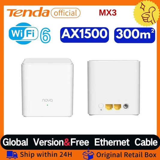 AX1500 WiFi6 Mesh Router Tenda Mesh MX3 WiFi 6 Gigabit Wireless Router 2.4Ghz 5Ghz Dual-Band Whole home mesh wifi repeater