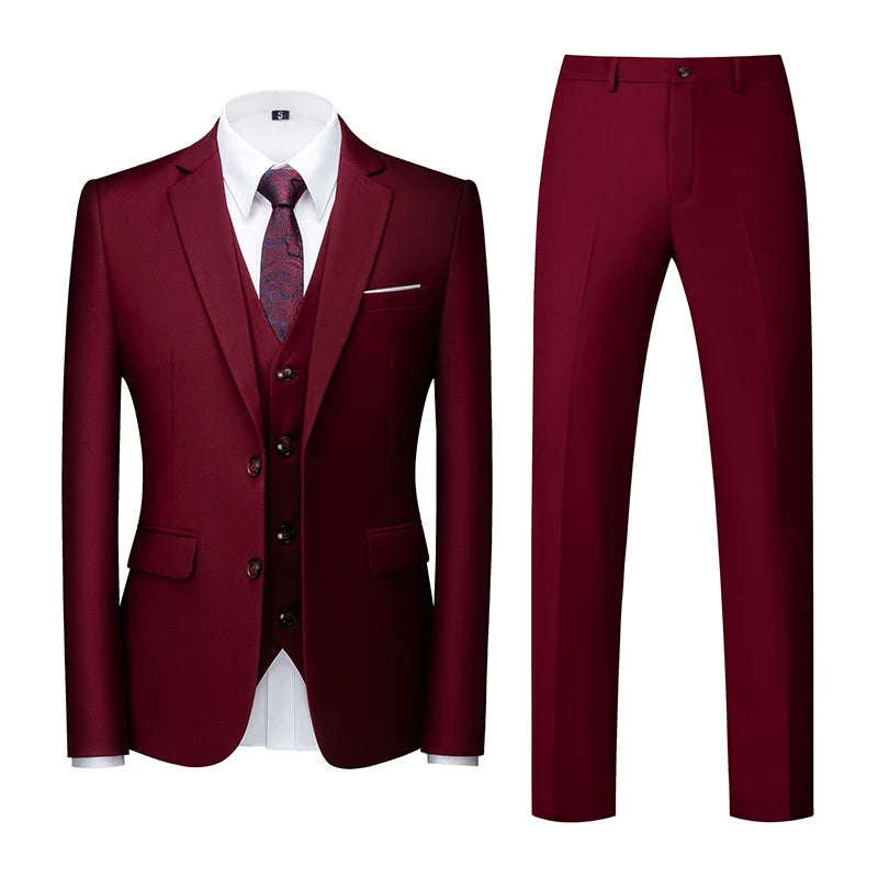 Men's 3 Piece Suit, Jacket Vest Trousers, Slim Fit Blazer Waistcoat Pants