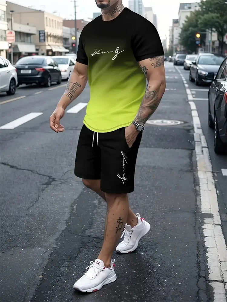 Men's Summer Outfit  Short Sleeve T Shirt & Short Set 2 Piece Sportwear 3D Printed
