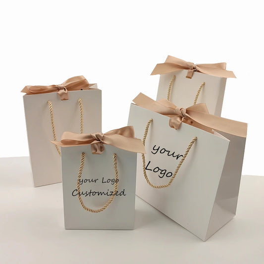 10 Pcs Custom Logo Gift Bag Packaging Box For Small Businesses Valentines Day Paper Bag Favors Boxes Wedding Birthday Flower