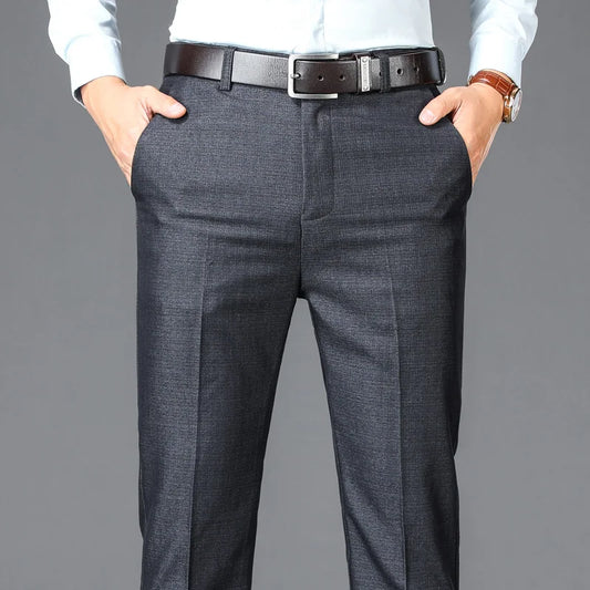 Business Men's Casual Suit Pants Solid High Waist Straight Classic Style Plus Size