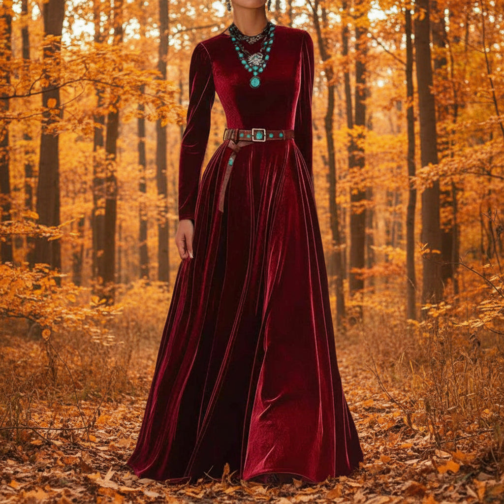 Spring Autumn O Neck Solid Chic Maxi Women Dress Long Sleeve Party Dress