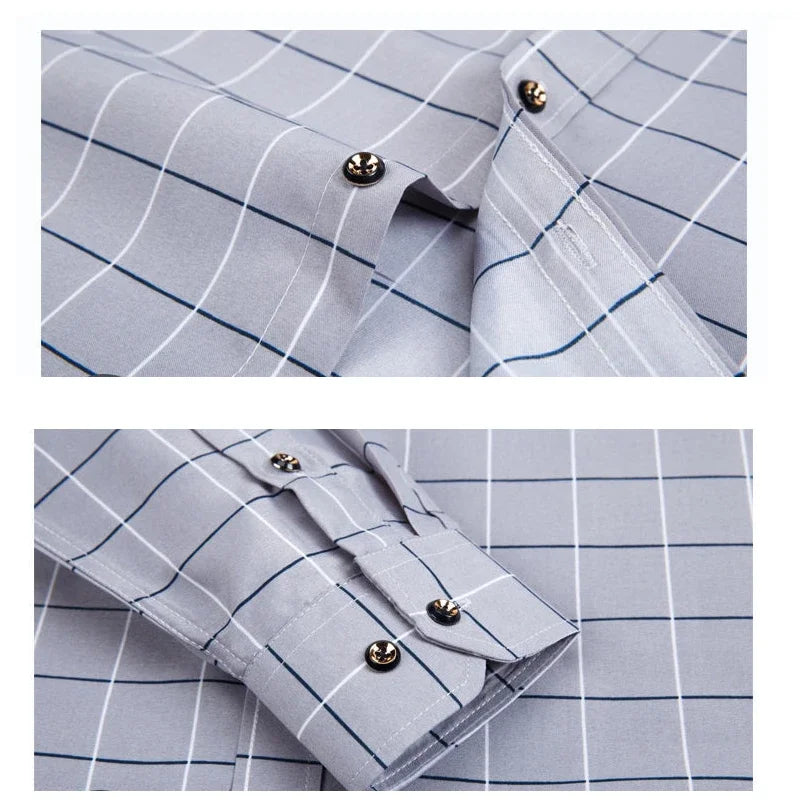 Men's Casual Shirt Long Sleeved Cotton Comfortable Breathable Plaid Striped