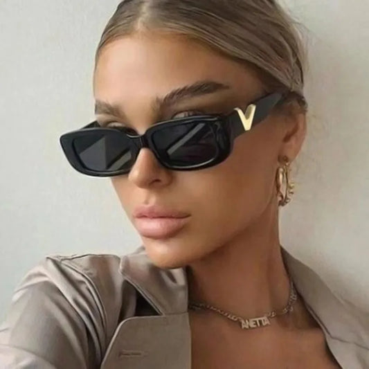 Small Frame Sunglasses For Women, Fashionable Hip-hop Square Frame V-shaped Cute Car Sunglasses