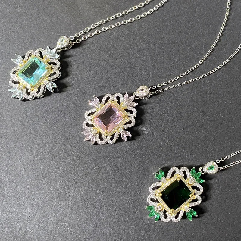 MDLFES Moissanite Diamond Style Europe America Medieval Jewelry Artificial Topaz Necklace