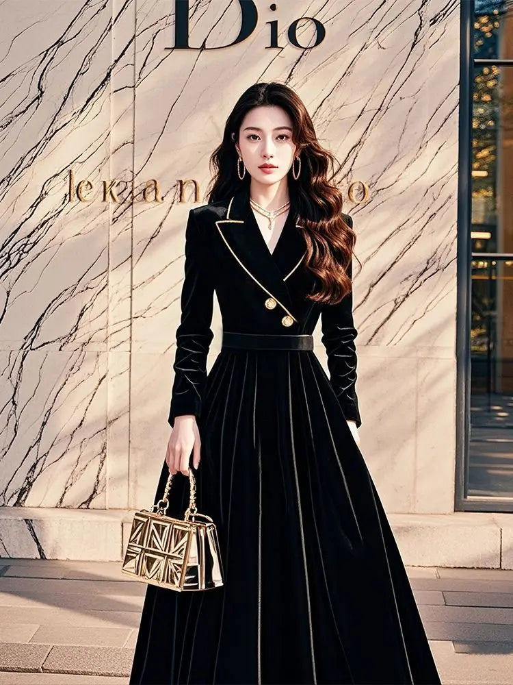 High-End Chic Velvet Maxi Women Dress