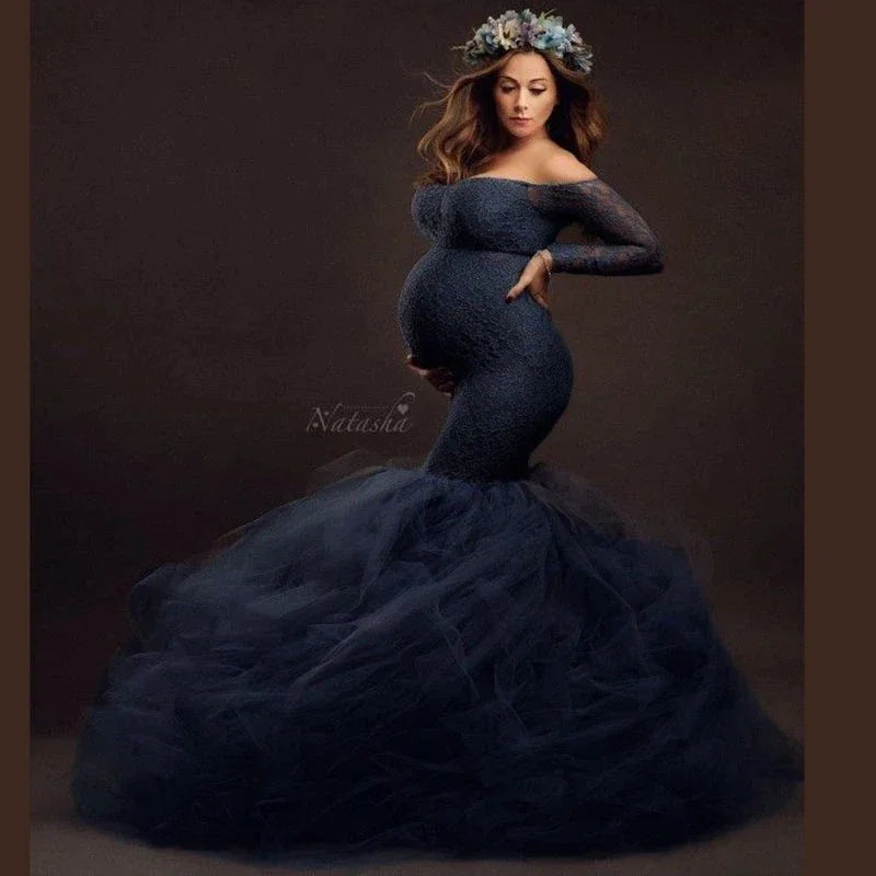 Sexy Lace Off shoulder Pregnancy Dress Photography Props Maxi Gown