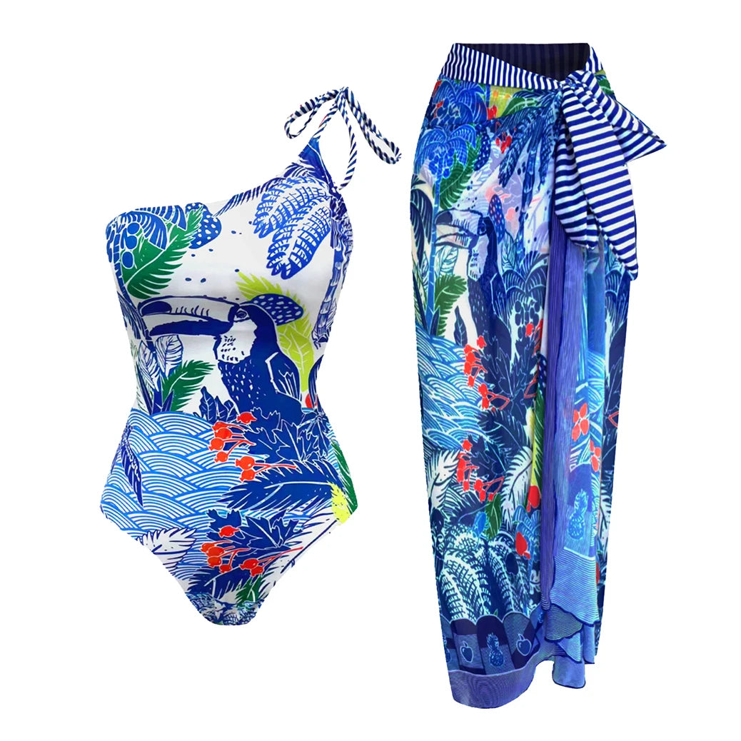2-Piece Women Brazilian Floral Printed Ruffle Bikinis Strappy Bandage Swimwear