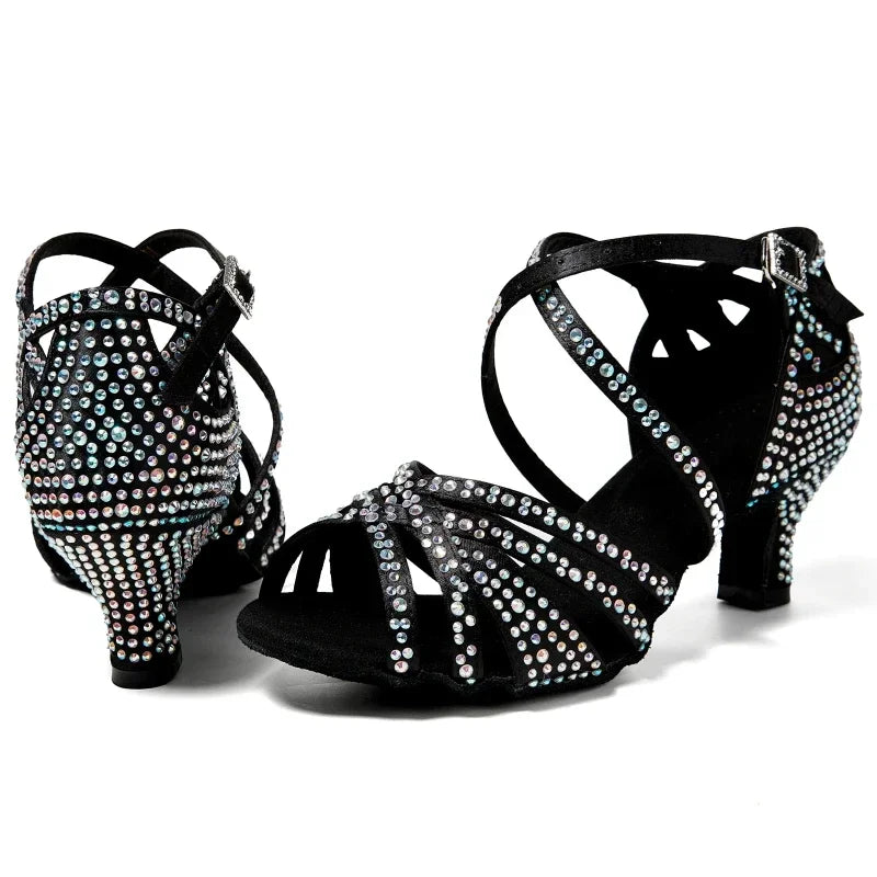 Diamond-encrusted Latin Ballroom Dance Soft Sole Shoes