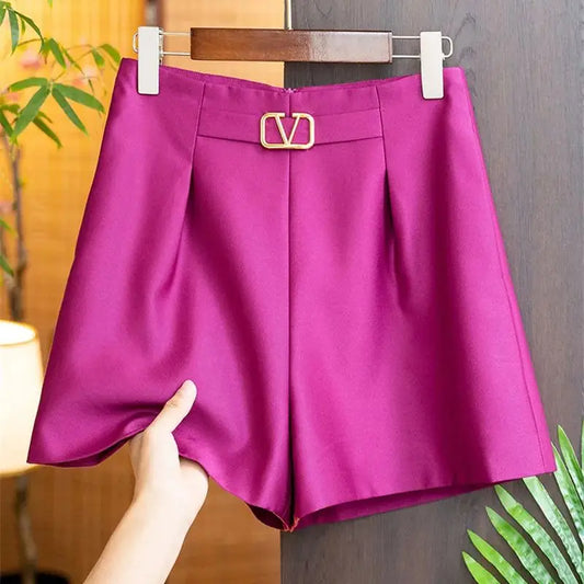 Summer Casual Suit Shorts Wide Legs Silk Satin