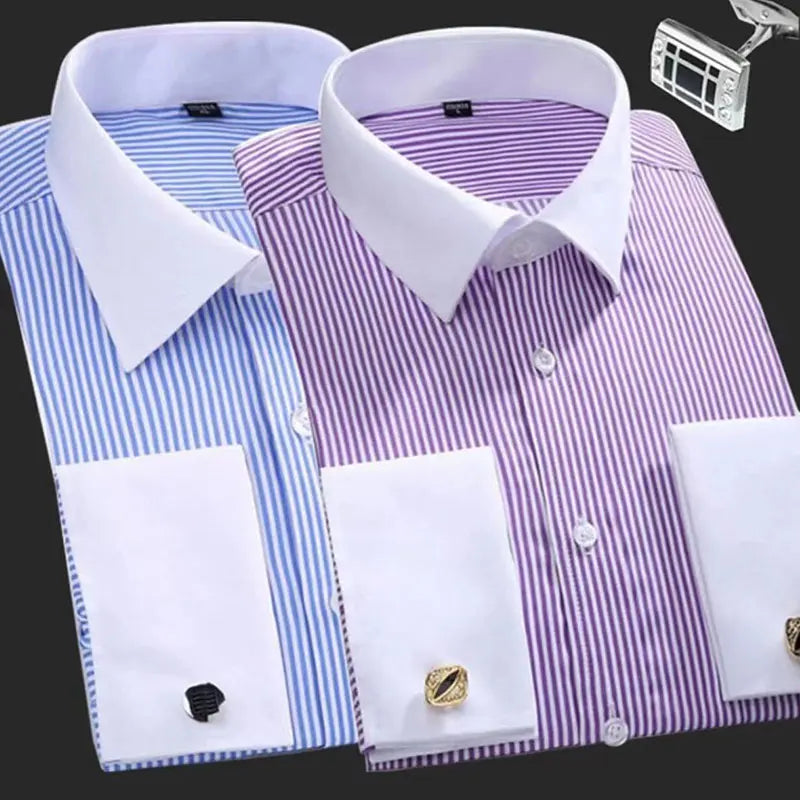 Men's Cotton No-Iron High Quality Breathable Long-sleeved Dress Shirt Spring/Summer Plus Size