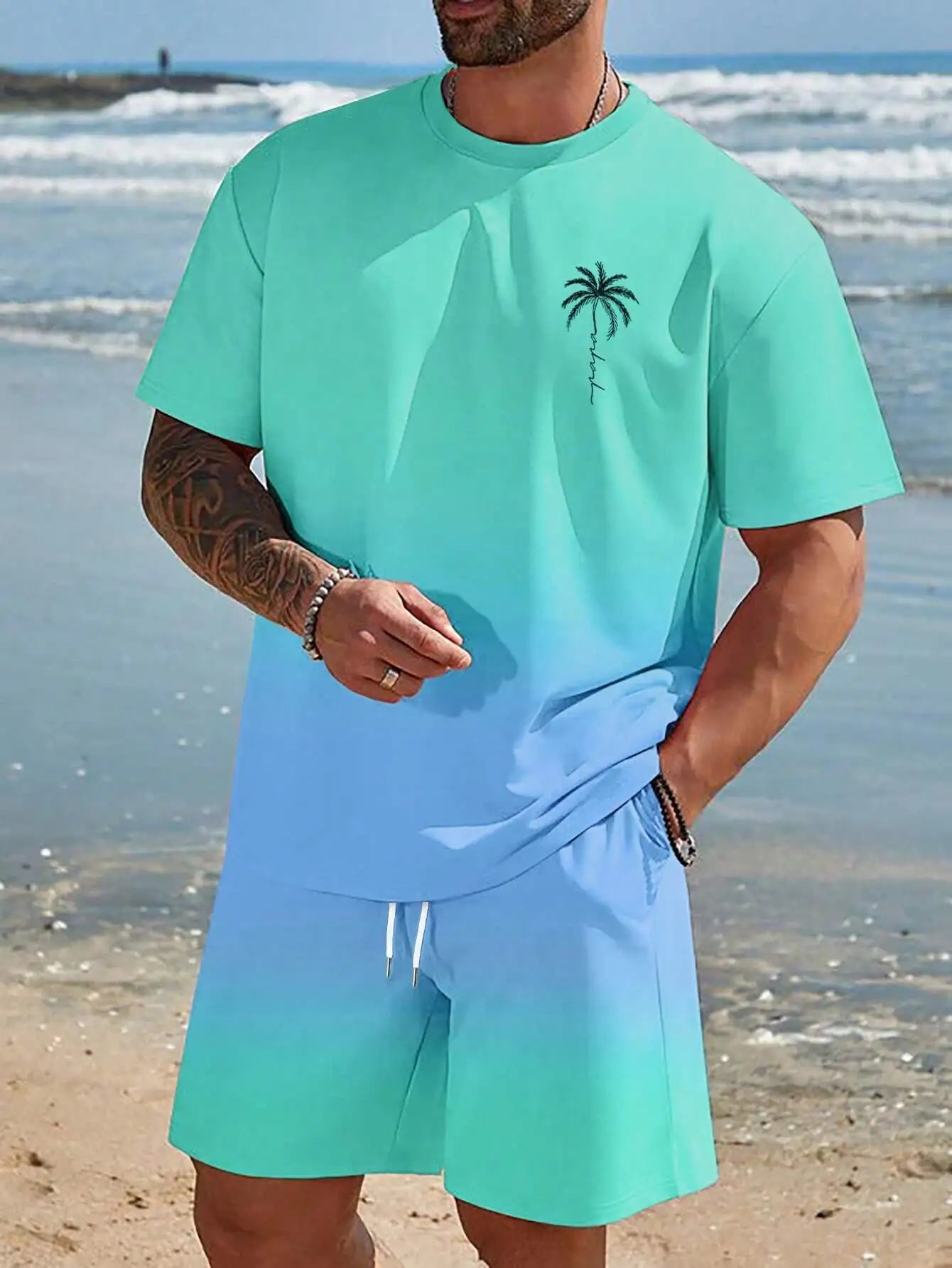 Soft and comfortable Beach Short Sleeved Shirt with Casual Short Set