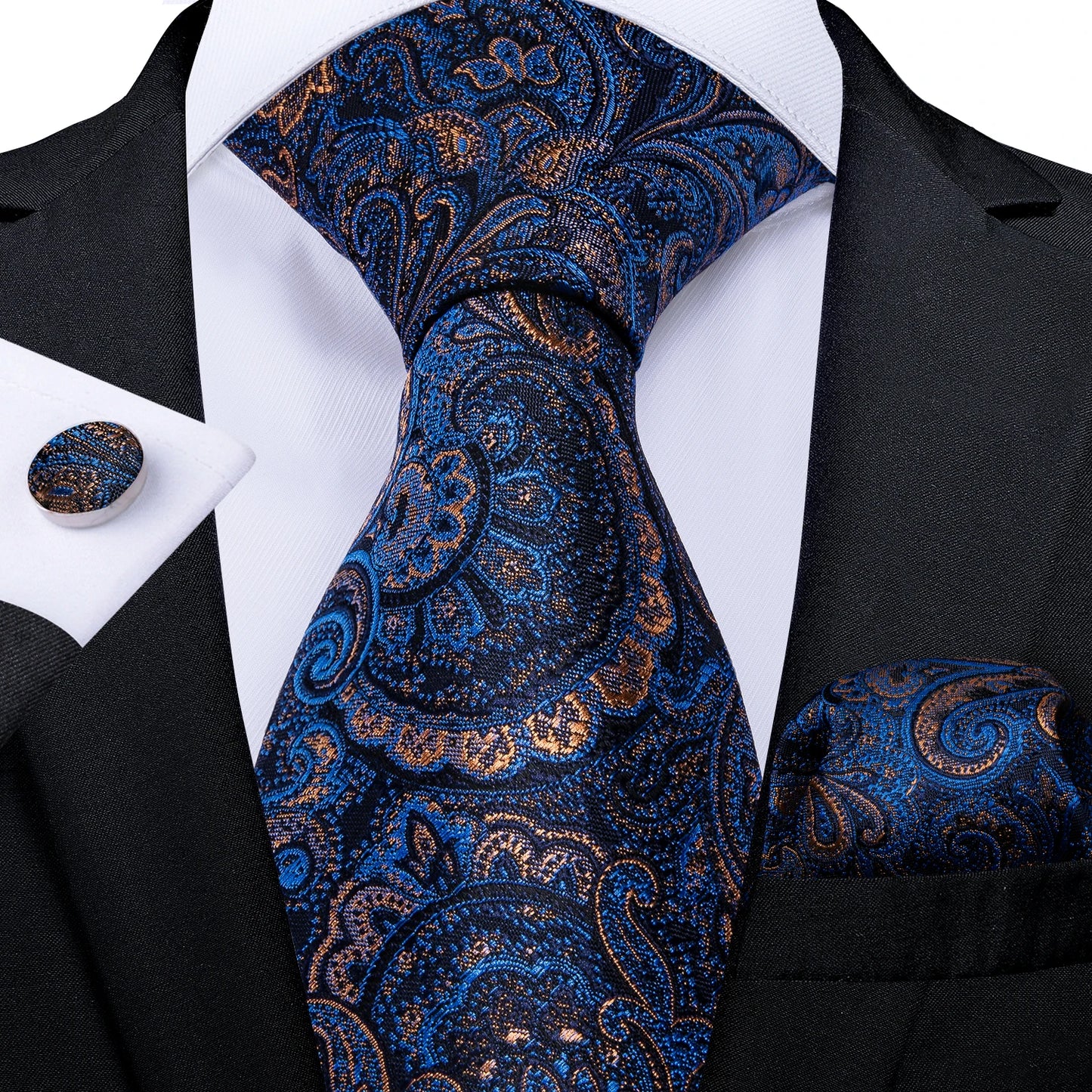 New Classic 100% Silk Men's Ties 8cm Blue Plaid Dot Striped Business Necktie Handkerchief Wedding Party Tie Set