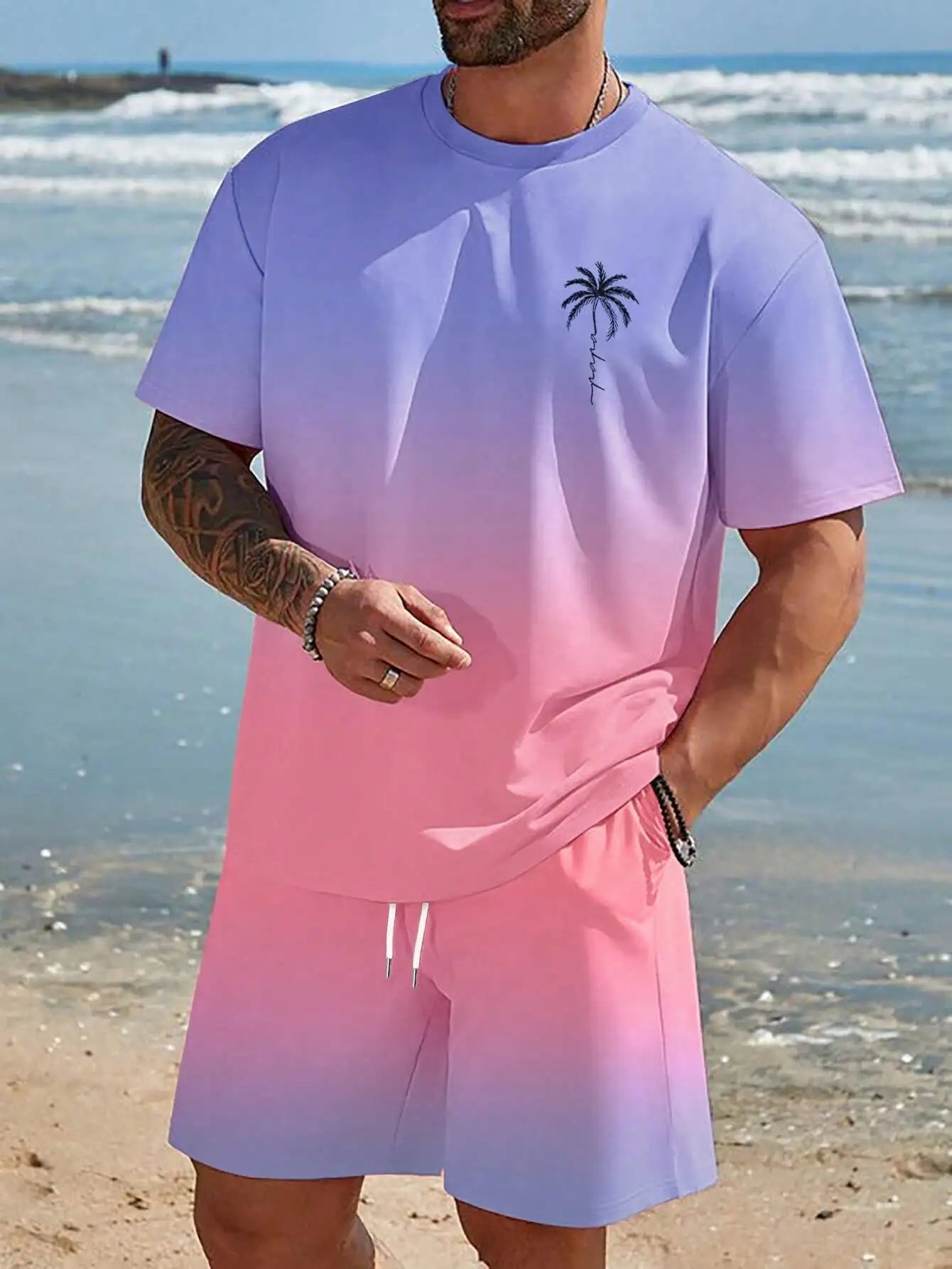 Soft and comfortable Beach Short Sleeved Shirt with Casual Short Set