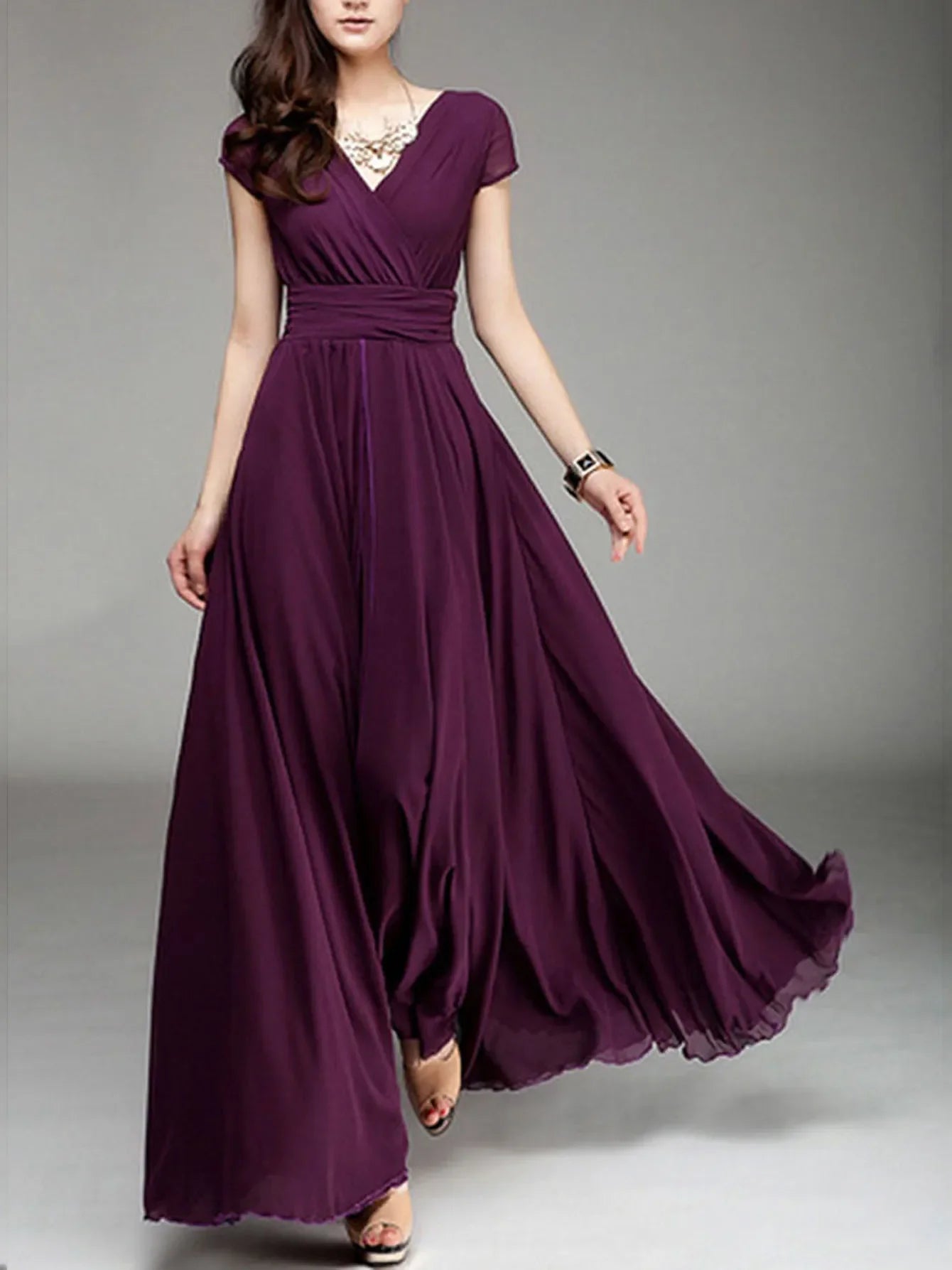 Women's Bohemian Maxi Long V-neck Sleeveless Dress
