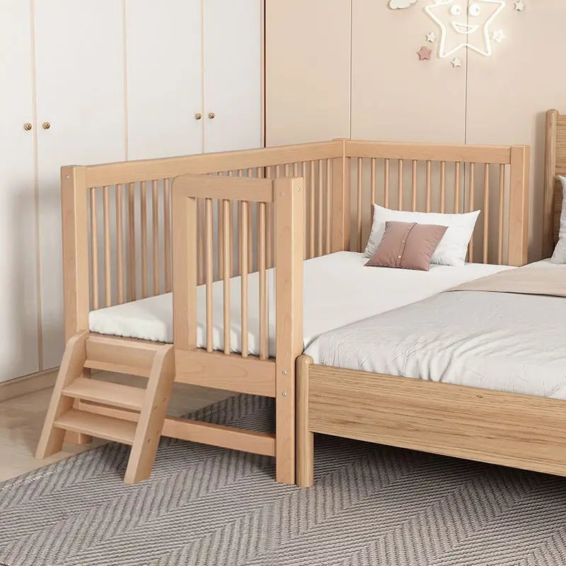 Toddler Bed with Mattress Solid Pine Wood Kids Furniture with Safety Guardrails for Bedroom & Nursery